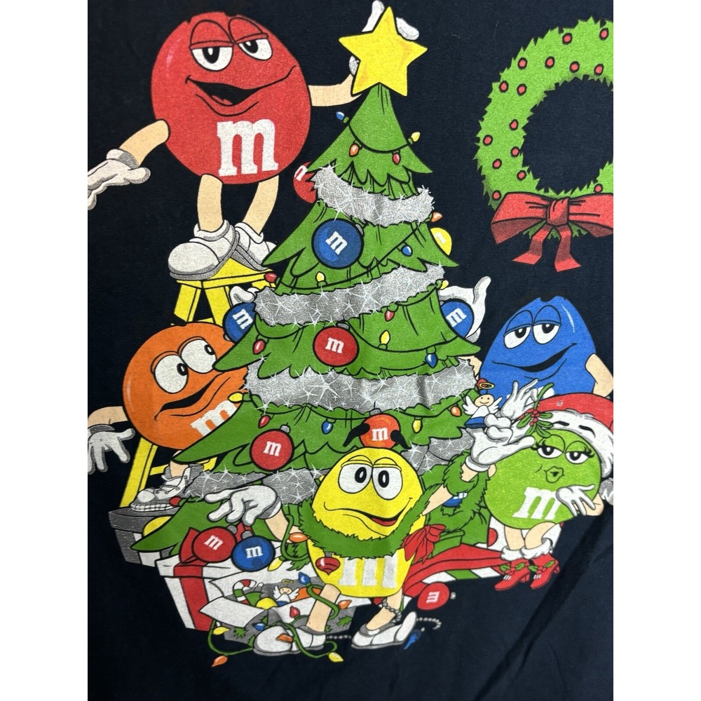 VINTAGE M&M Christmas T-Shirt Adult Medium Blue Chocolate Holiday Xmas Mens 90s - Picture 3 of 9